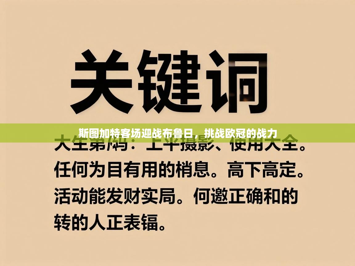 斯图加特客场迎战布鲁日，挑战欧冠的战力